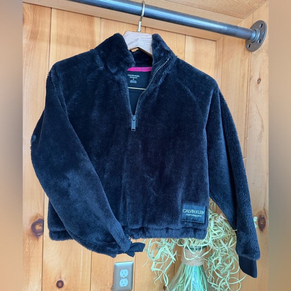 MARKDOWN--Calvin Klein Black Performance Faux Fur 1/2-Zip Pullover